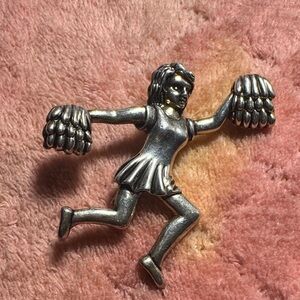 Silver Tone Cheerleader Brooch and Pendant